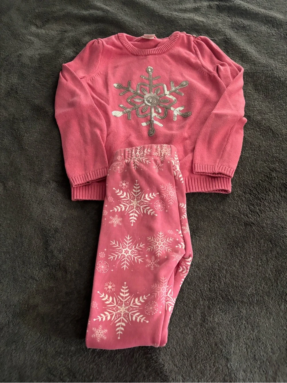 Gymboree Pink Snowflake Sweater & Fleece Leggings Set